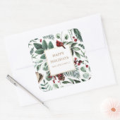 Sticker Carré Monogramme Joyeuses Fêtes Cardinal Verdure d'Hiver (Enveloppe)