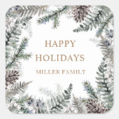 Sticker Carré Monogramme Joyeuses Fêtes de Greenery Hivernal Ble (Devant)