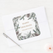 Sticker Carré Monogramme Joyeuses Fêtes de Greenery Hivernal Ble (Enveloppe)