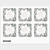 Sticker Carré Monogramme Joyeux Noël Verts d'Hiver Bleu (Feuille)