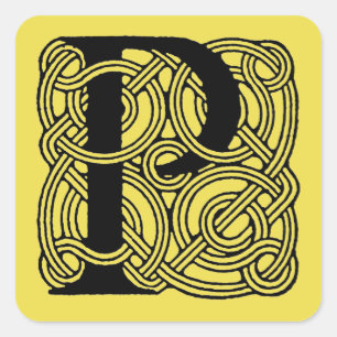 Sticker Carré Monogramme lettre P Impression vintage nœud celtiq