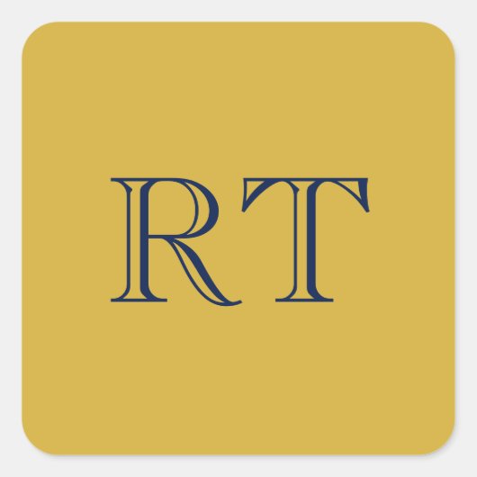 Sticker Carré Monogramme Lettres Initiales Or & Bleu Simple (Devant)