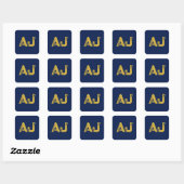 Sticker Carré Monogramme Lettres Initiales Or & Bleu Simple (Feuille)
