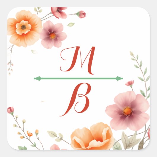 Sticker Carré Monogramme | Mariage automne (Devant)
