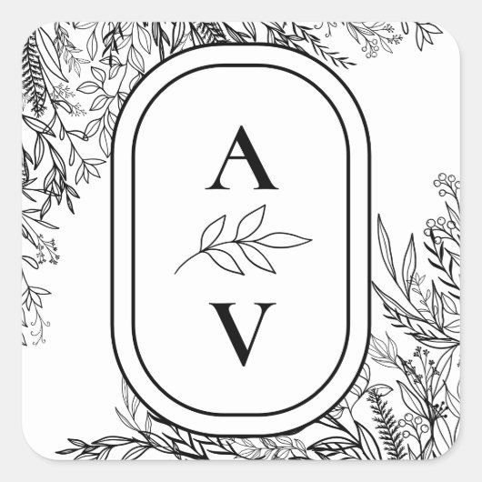 Sticker Carré Monogramme Mariage blanc et noir (Devant)