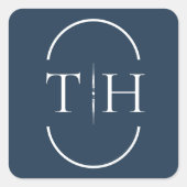 Sticker Carré Monogramme Mariage bleu marine dans cadre ovale (Devant)