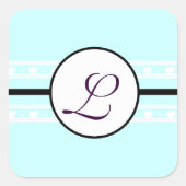 Sticker Carré Monogramme Mariage Brite Aqua Bleu Frontières (Devant)