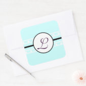 Sticker Carré Monogramme Mariage Brite Aqua Bleu Frontières (Enveloppe)