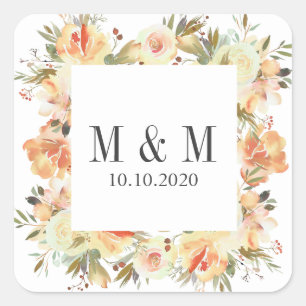Sticker Carré Monogramme Mariage de cadre botanique Dream Peach