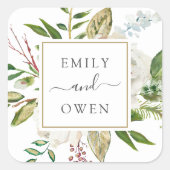 Sticker Carré Monogramme Mariage de fleurs dorées Floral (Devant)