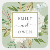 Sticker Carré Monogramme Mariage de fleurs dorées Floral (Devant)