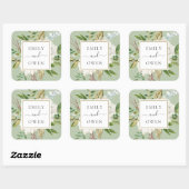 Sticker Carré Monogramme Mariage de fleurs dorées Floral (Feuille)