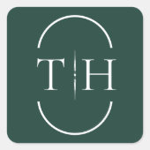 Sticker Carré Monogramme Mariage Emerald Green dans le cadre ova (Devant)