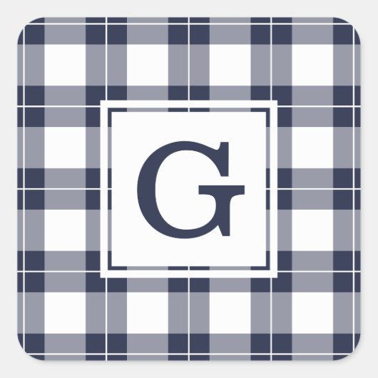 Sticker Carré Monogramme Marine Motif bleu et blanc (Devant)