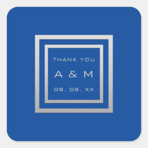 Sticker Carré Monogramme Merci cadre gris Argent Mariage Royal B