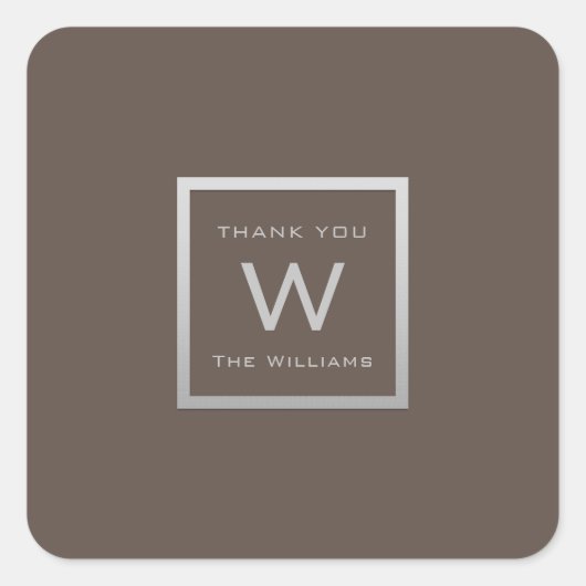 Sticker Carré Monogramme Merci Gris Argent Cadre VIP Mariage Bro (Devant)