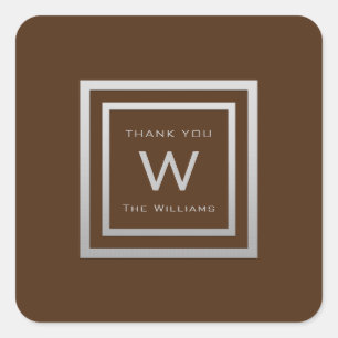 Sticker Carré Monogramme Merci Gris Argent Cadre VIP Mariage Bro