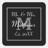 Sticker Carré Monogramme minimal | Noir et Blanc Faveur de maria (Devant)