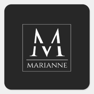 Sticker Carré Monogramme minimaliste moderne noir et blanc