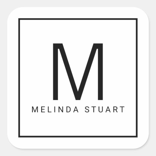 Sticker Carré Monogramme moderne noir et blanc (Devant)