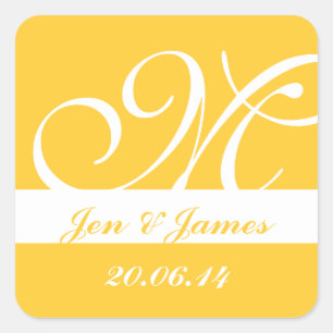 Sticker Carré Monogramme moderne Noms Date Mariage Faveur Sticke