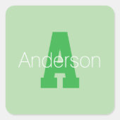 Sticker Carré Monogramme moderne | Pale & Kelly Green (Devant)