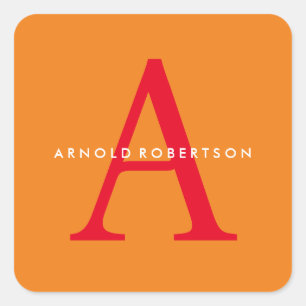Sticker Carré Monogramme moderne tendance orange rouge