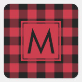 Sticker Carré Monogramme Motif de buffle noir rouge (Devant)