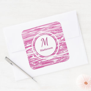 Sticker Carré Monogramme Motif rose moderne personnalisé