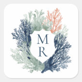 Sticker Carré Monogramme nautique Ocean Beach Marine Mariage (Devant)