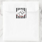 Sticker Carré Monogramme noir blanc et rose rouge Mariage (Sac)