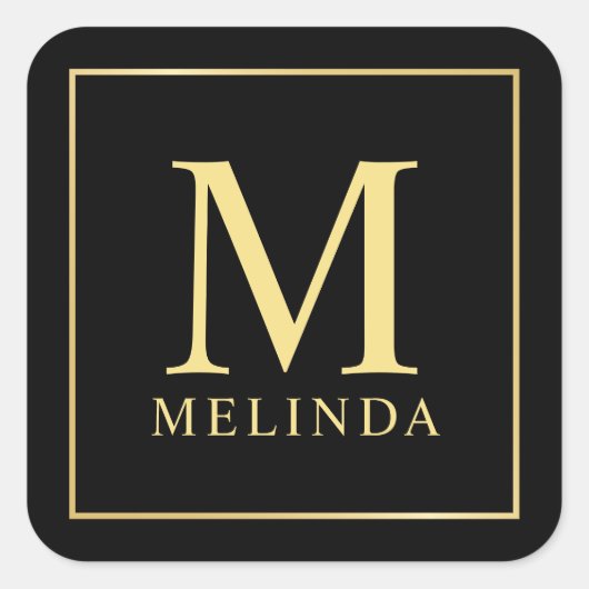 Sticker Carré Monogramme noir et or élégant (Devant)