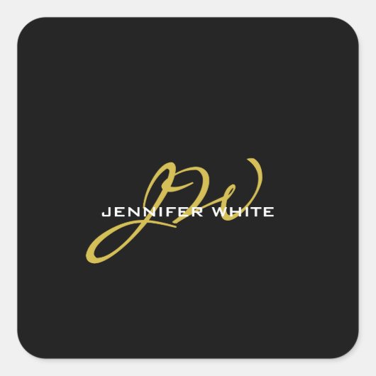 Sticker Carré Monogramme Noir Or Couleur Plaque Moderne Nom prop (Devant)