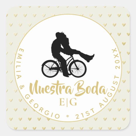 Sticker Carré Monogramme Nuestra Boda Espagnol Mariage Cadeau Fa (Devant)