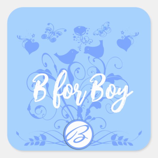 Sticker Carré Monogramme Oiseaux Mariages Coeurs Flèches Poudre (Devant)