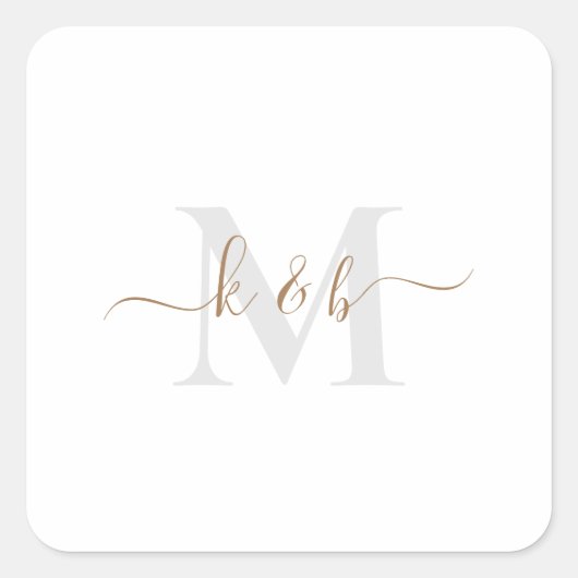 Sticker Carré Monogramme or et gris Swash Script II (Devant)