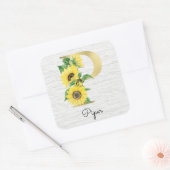 Sticker Carré Monogramme Or Fille de tournesol floral initial P (Enveloppe)
