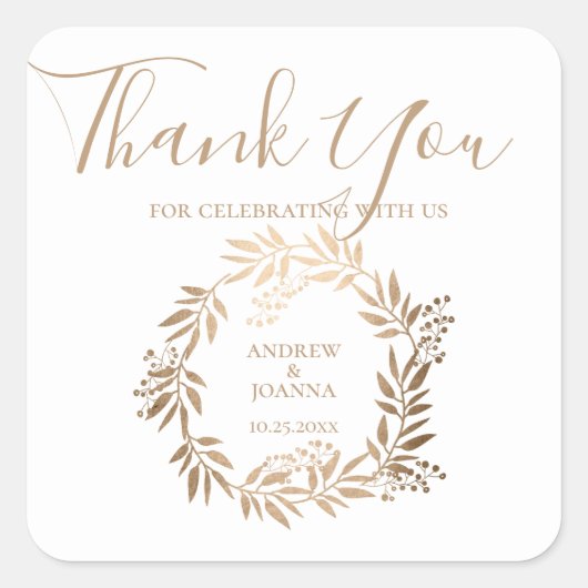 Sticker Carré Monogramme Or Personnalisé Élégant (Devant)