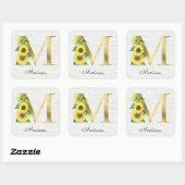 Sticker Carré Monogramme Or Soleil Doré Féminin Floral Initiale (Feuille)