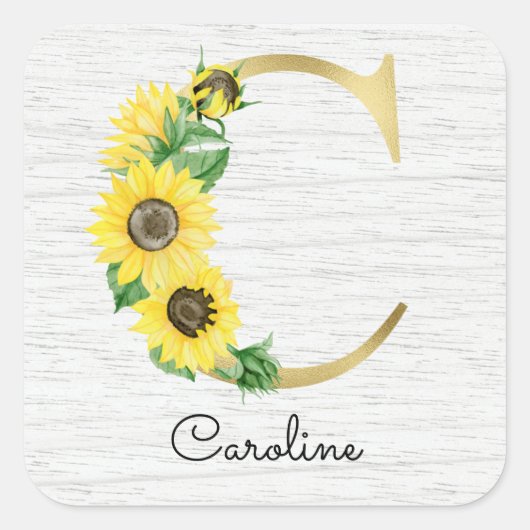 Sticker Carré Monogramme Or Soleil Doré Initiale Féminin C (Devant)