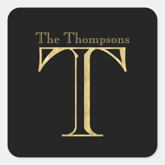 Sticker Carré Monogramme or T et nom sur n'importe quelle couleu (Devant)