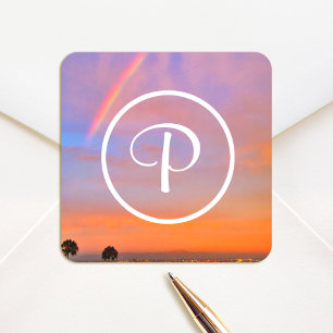 Sticker Carré Monogramme Orange Blue Sunset Rainbow Photographie