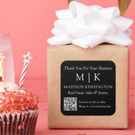 Sticker Carré Monogramme ou ajout de logo Merci QR Code (Fête)