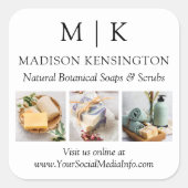 Sticker Carré Monogramme ou ajouter un logo Business 3 Photos (Devant)