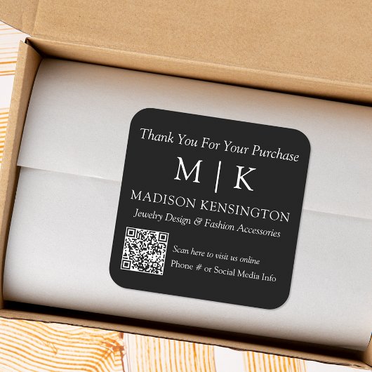 Sticker Carré Monogramme ou ajouter un logo Business QR Code noi