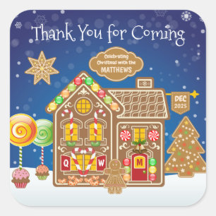 Sticker Carré Monogramme Pain d'épice Maison Noël Cookies Bonbon