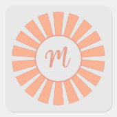 Sticker Carré Monogramme Peach Grey Rayons Solaires Initiaux "M" (Devant)