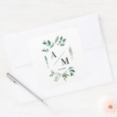 Sticker Carré Monogramme personnalisé à motif feuillu  (Enveloppe)