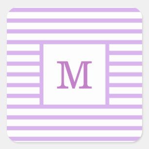 Sticker Carré Monogramme personnalisé avec bandes violettes et b