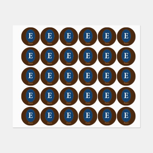 Sticker Carré Monogramme Personnalisé Bleu Élégant (Feuille)